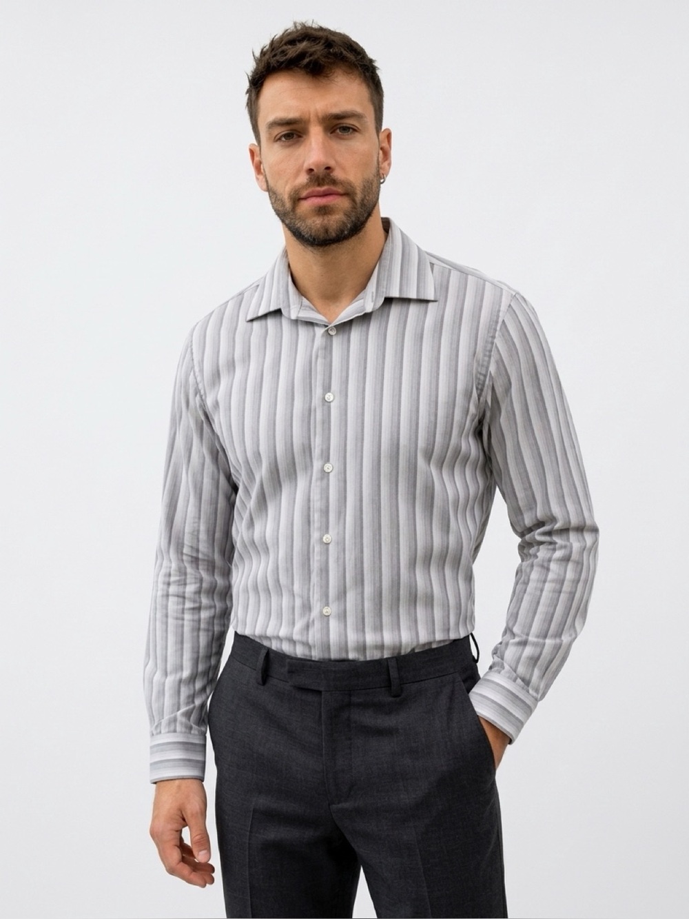 Calvin Klein Men's Striped Long Sleeve Dress Shirt 💯% Cotton Size 16 34/35.